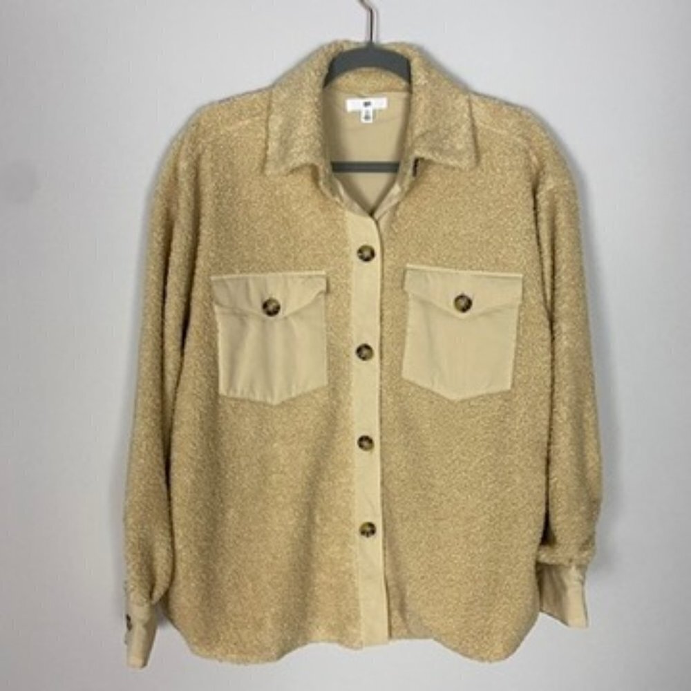 Nordstrom BP Teddy Sherpa Button Up Jacket Yellow Womens‎ XS Oversized
